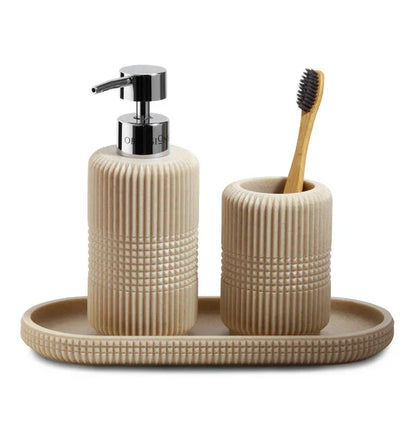 Atoz Home Decor Obsessions Myra 3-Piece Polyresin Bathroom Accessory Set – Dark Beige