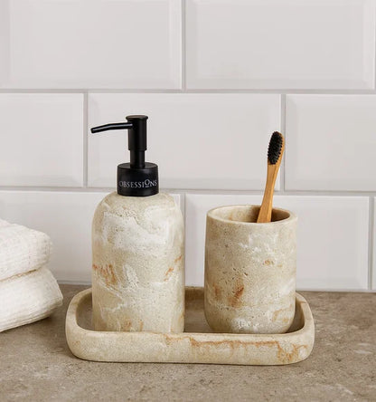 Obsessions Myra 3-Piece Polyresin Bathroom Accessory Set – Beige