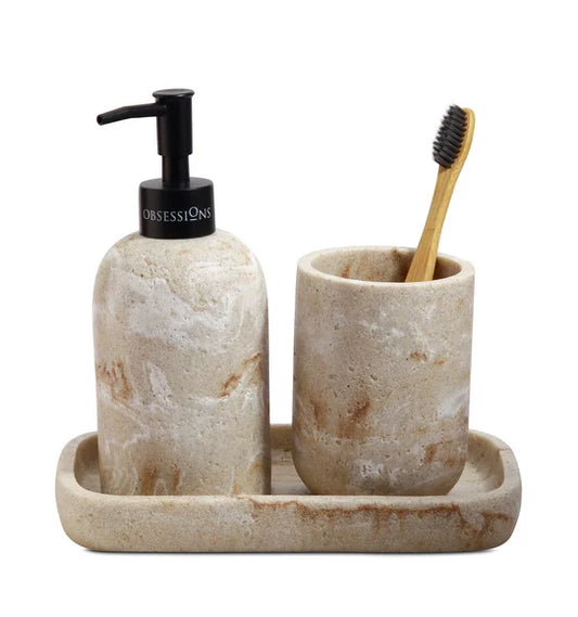 Obsessions Myra 3-Piece Polyresin Bathroom Accessory Set – Beige