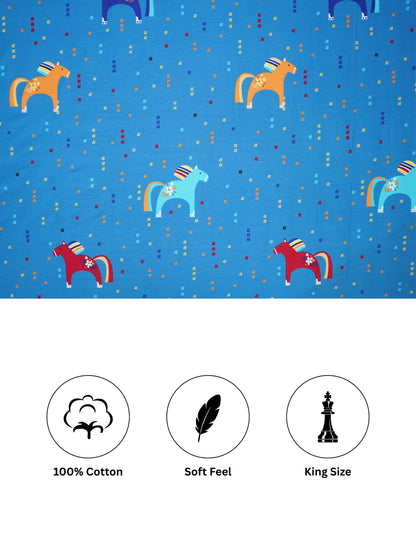 Unicorn Graphics Kids Bedsheet Set (Navy Blue)