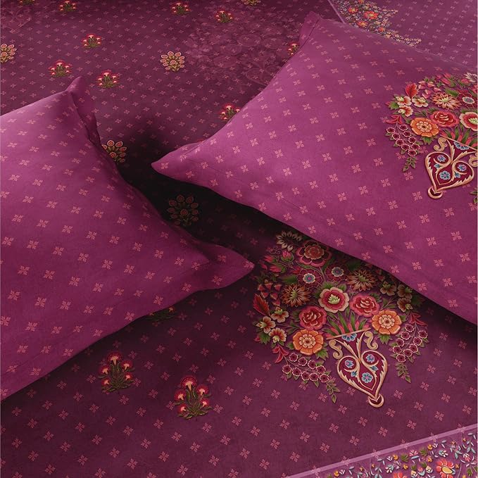 AtoZ Home Decor King Size Bedsheet Set Magenta Floral Print (274x274 cm)
