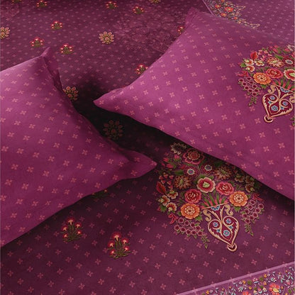 AtoZ Home Decor King Size Bedsheet Set Magenta Floral Print (274x274 cm)
