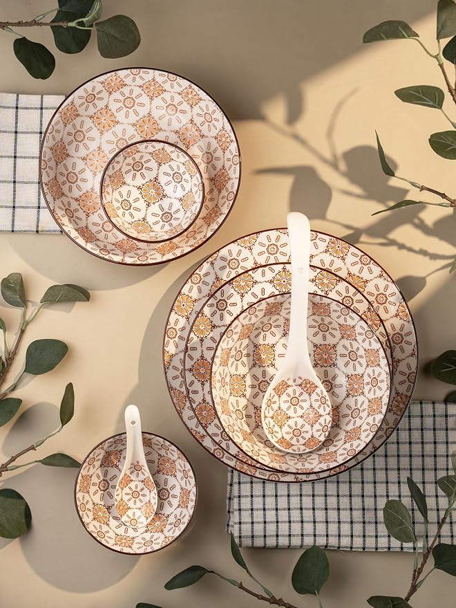 TAKISSO 35-Piece Porcelain Dinnerware Set (Plates, Bowls & Spoons) – Microwave & Dishwasher Safe Crockery