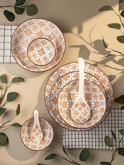 TAKISSO 35-Piece Porcelain Dinnerware Set (Plates, Bowls & Spoons) – Microwave & Dishwasher Safe Crockery