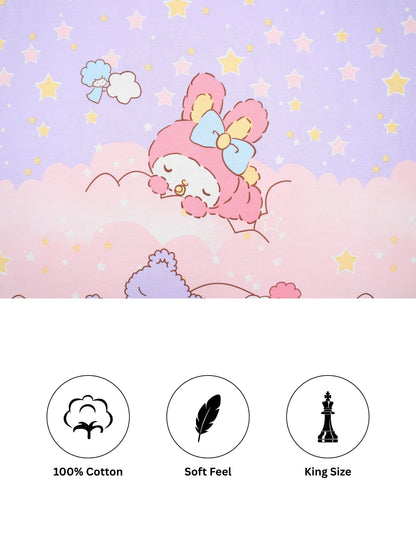 My Melody Pink & Purple Kids King Cotton Bedsheet Set