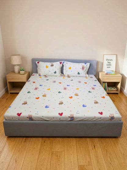 Playful Bear Graphics Kids 100% Cotton Bedsheet Set