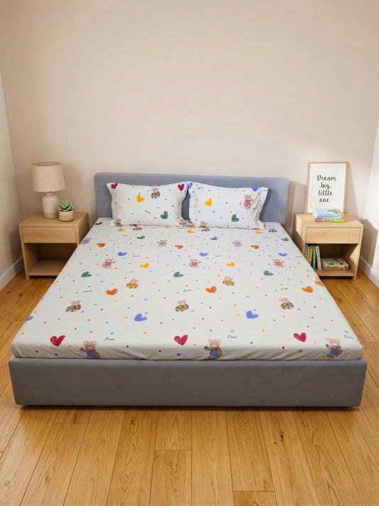 Playful Bear Graphics Kids 100% Cotton Bedsheet Set