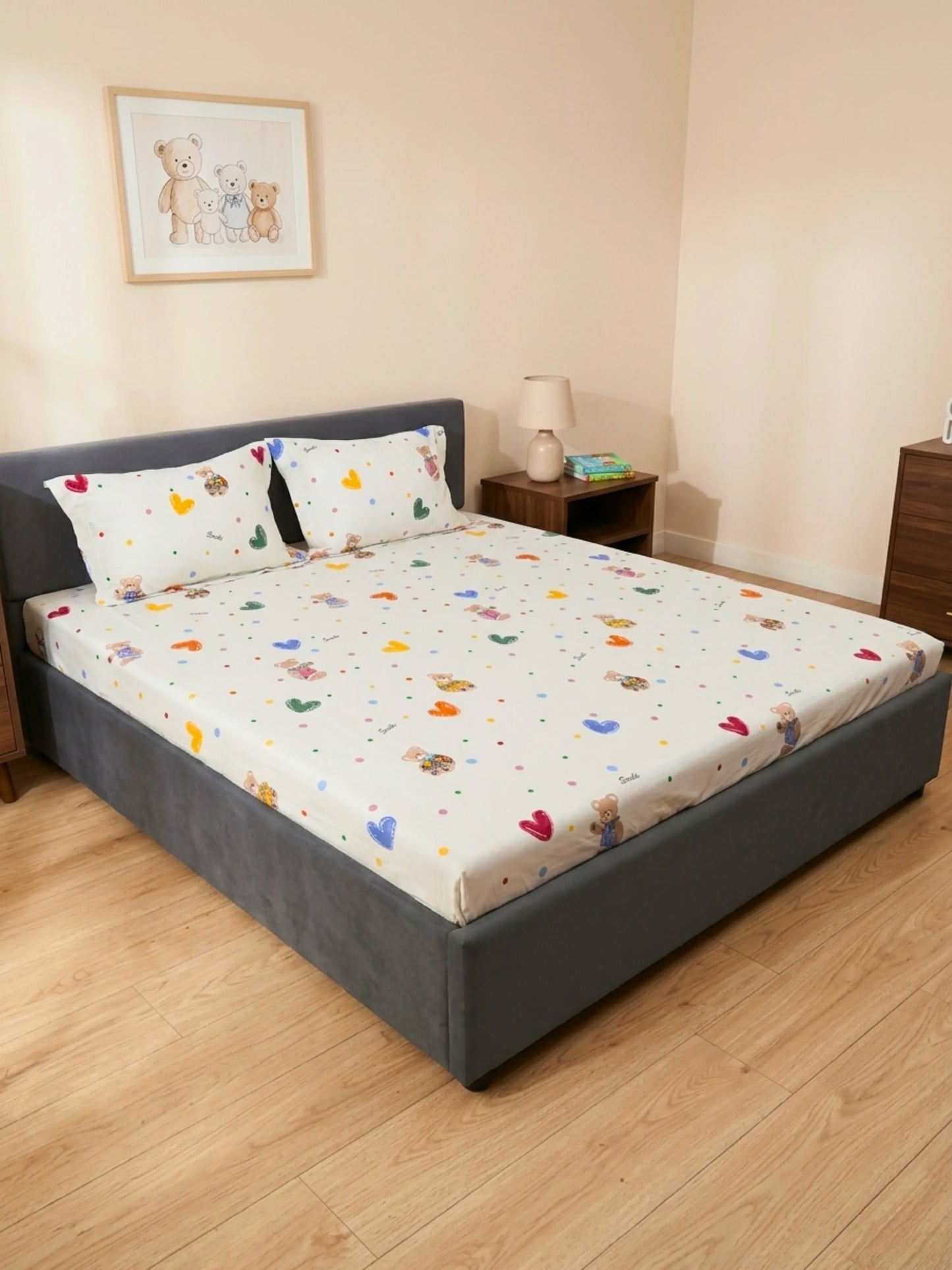 Playful Bear Graphics Kids 100% Cotton Bedsheet Set