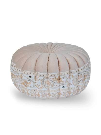 Bellagio Desenhista Dhol Round Velvet Tufted Cushions (12" x 12") – Pack of 2 Decorative Pintuck Throw Pillows
