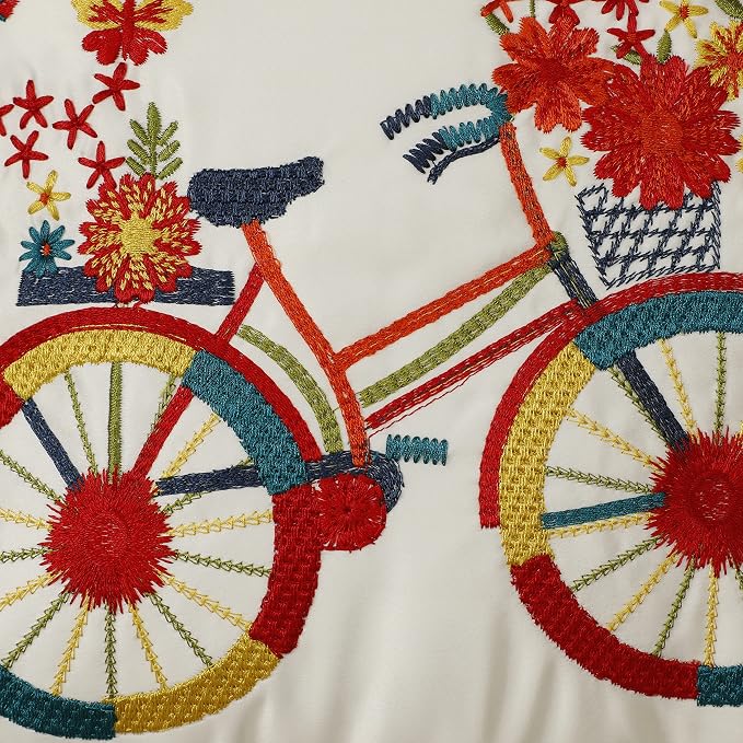 Embroidered Floral Bicycle Cushion Covers with Pom-Pom Edges Pack of 5 (16" x 16")