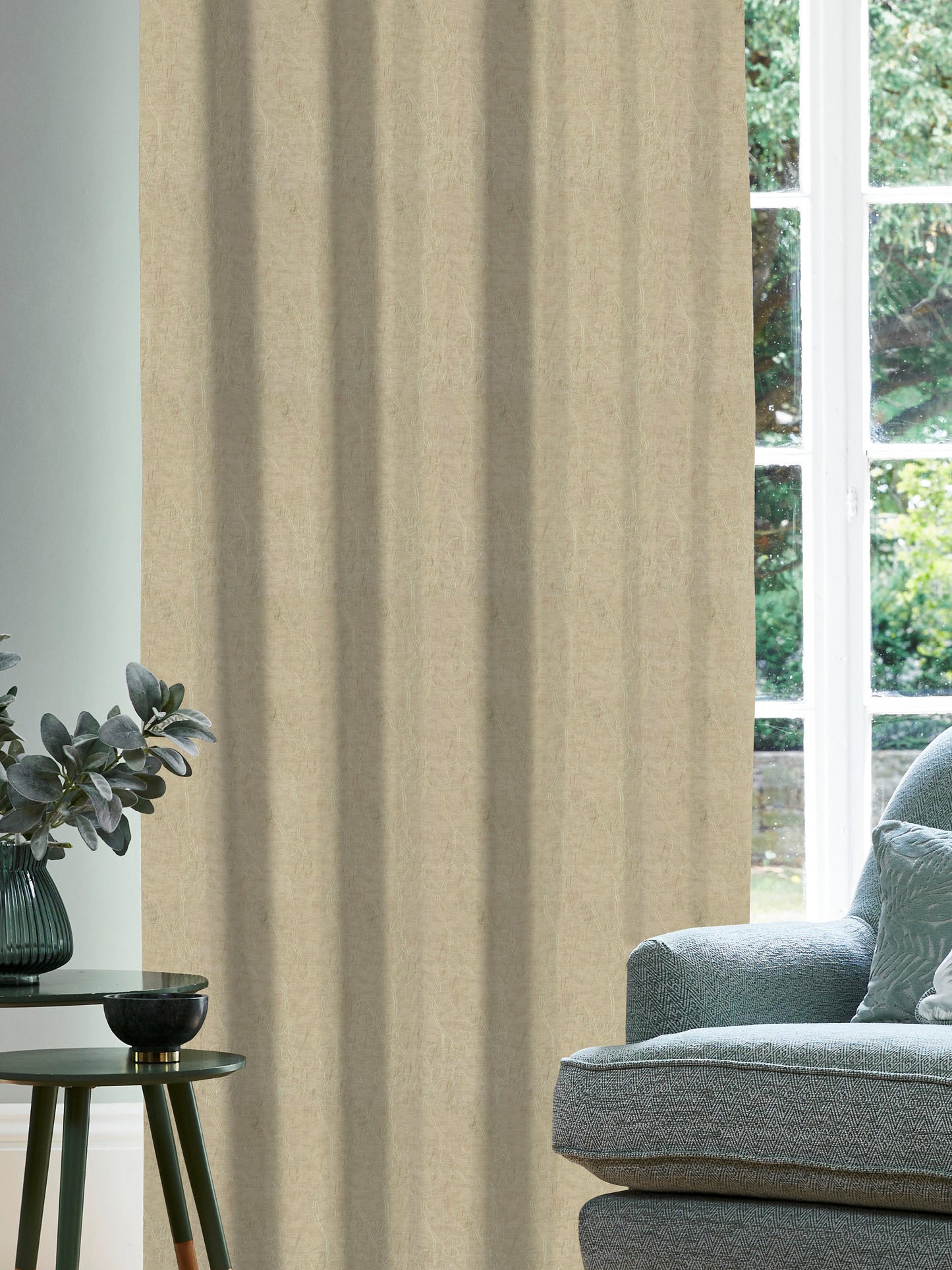 Beige Embroidered Curtains for Living Room – Elegant Window Curtains, 4ft & 10ft Widths