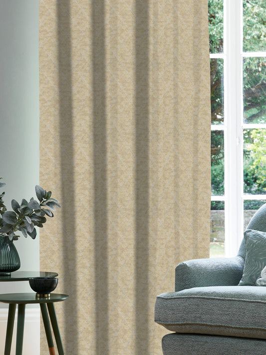 Beige Geometric Embroidered Curtain Fabric – 4ft & 10ft Widths