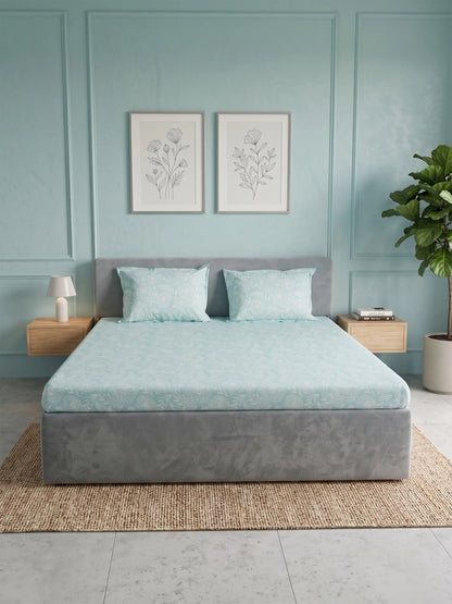 Soft Feel, Jardin Floral Double Bed Sheet Set with 2 Pillow Cases – 100% Cotton (210 TC)
