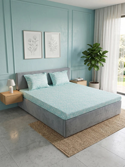 Soft Feel, Jardin Floral Double Bed Sheet Set with 2 Pillow Cases – 100% Cotton (210 TC)