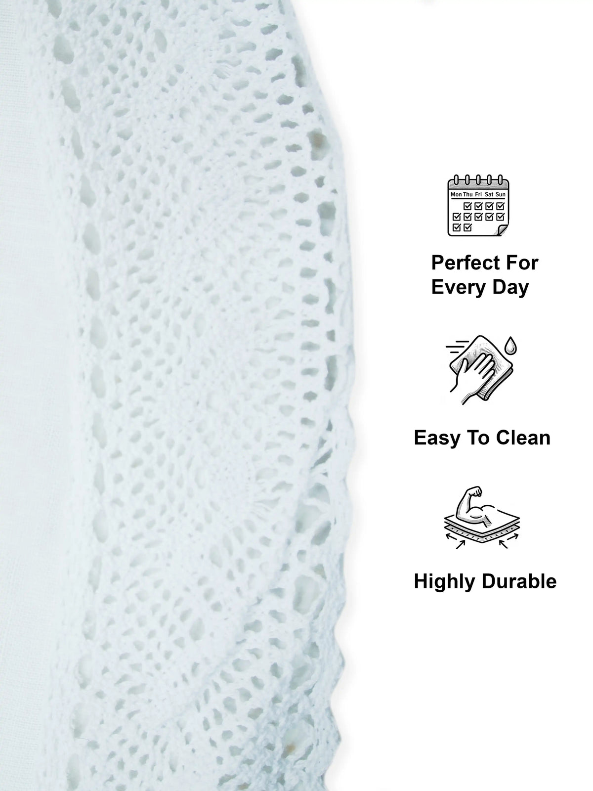 AtoZ Home Decor Embroidered Motif Round Dining Table Cover | White/Brown 72"