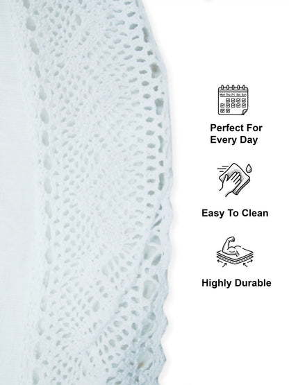 AtoZ Home Decor Embroidered Motif Round Dining Table Cover | White/Brown 72"
