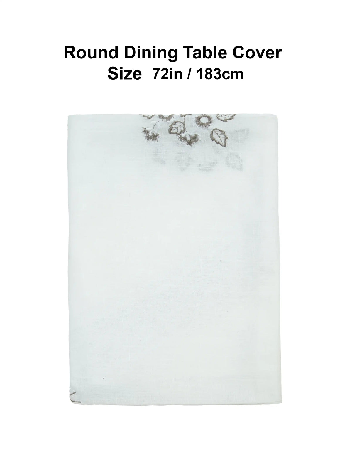AtoZ Home Decor Embroidered Motif Round Dining Table Cover | White/Brown 72"