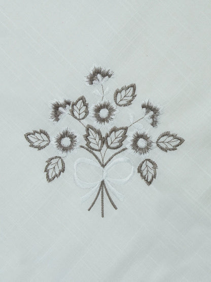 AtoZ Home Decor Embroidered Motif Round Dining Table Cover | White/Brown 72"