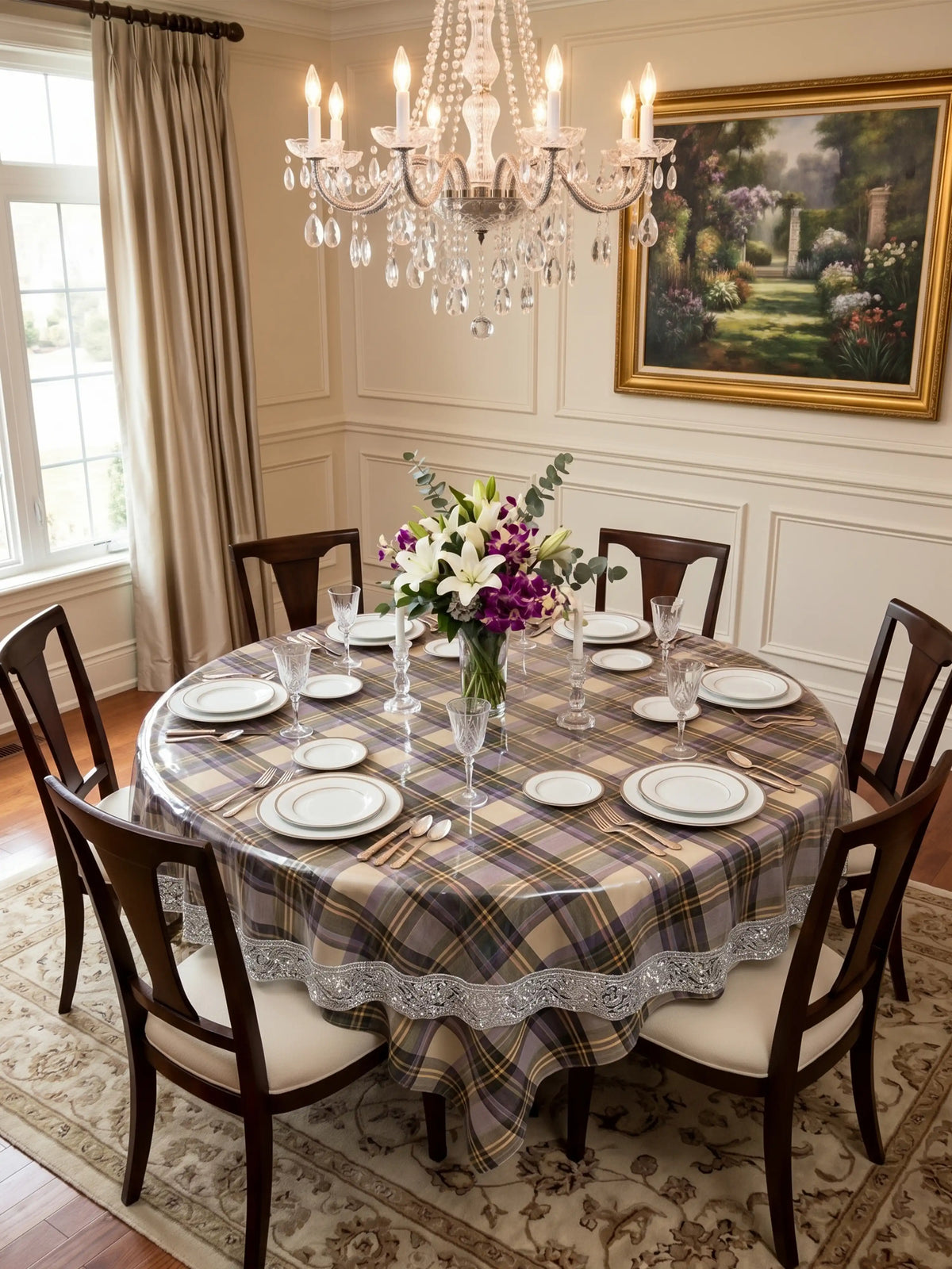 AtoZ Superfine Transparent Round Table Cover | White Lace 72"