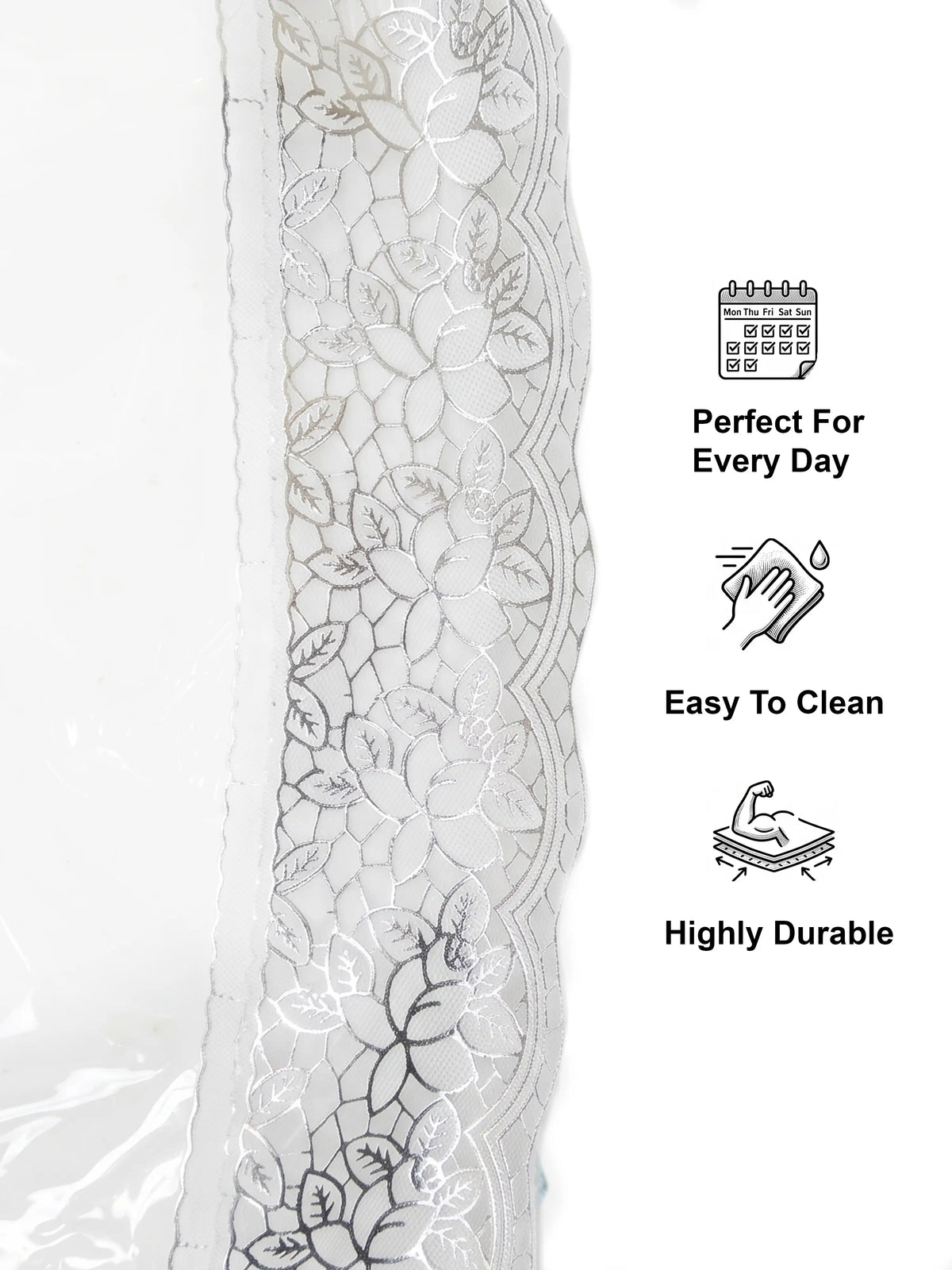 AtoZ Superfine Transparent Round Table Cover | White Lace 72"