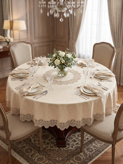 AtoZ Turkiyes Premium Beige Round Table Cloth | 4-6 Seater
