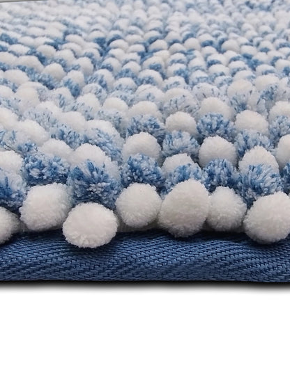 Blue White Bubble Textured Bath Rug – Soft Tufted Bathroom Mat Anti-Skid