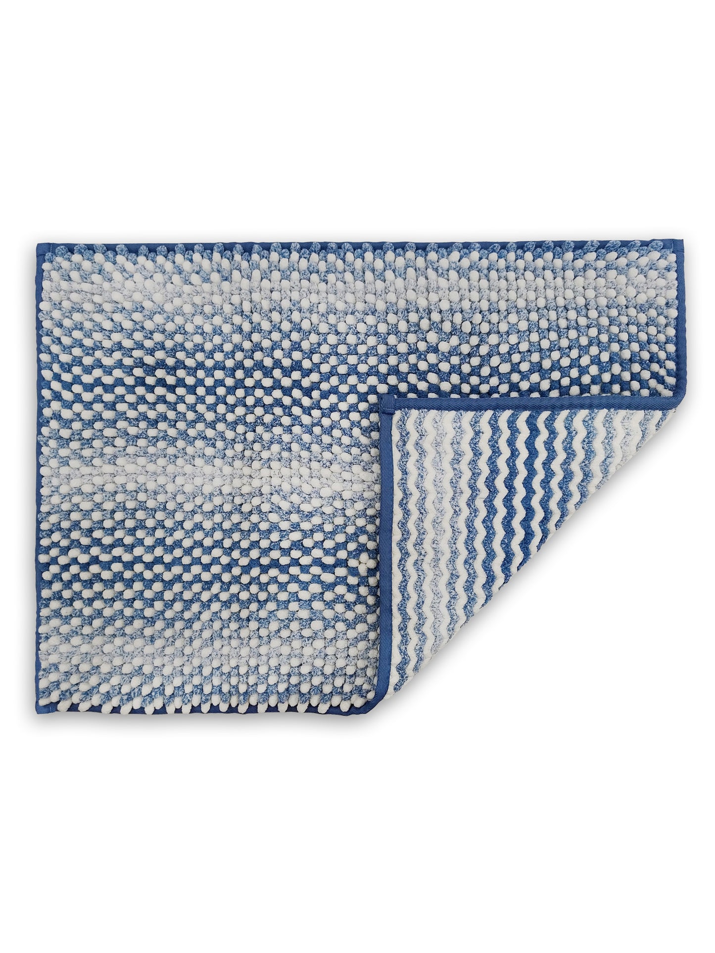 Blue White Bubble Textured Bath Rug – Soft Tufted Bathroom Mat Anti-Skid