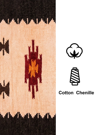 Atoz Home Decor Traditional Geometric Cotton Chenille Runner and Mat Set Of 3|Beige-Brown & Orange-Brown