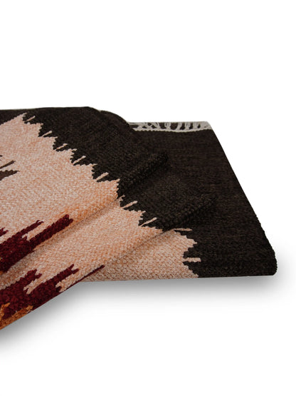 Atoz Home Decor Traditional Geometric Cotton Chenille Runner and Mat Set Of 3|Beige-Brown & Orange-Brown