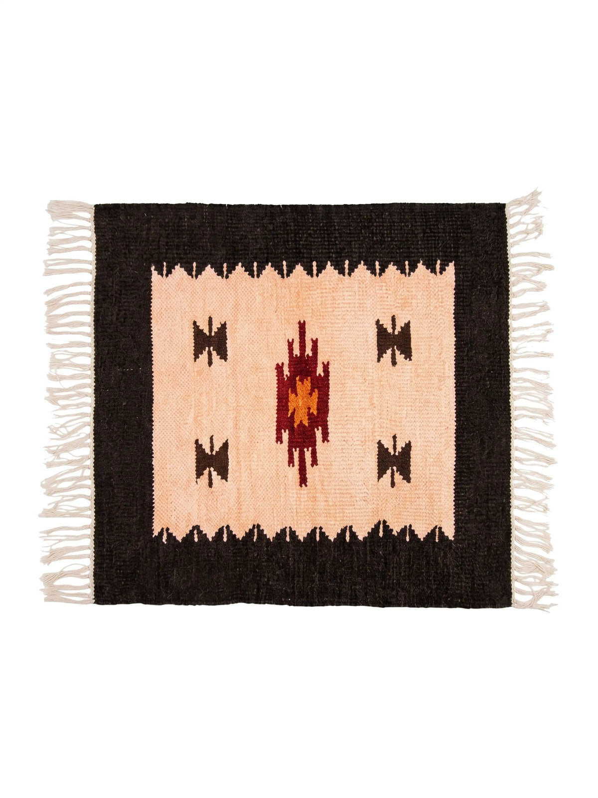 Atoz Home Decor Traditional Geometric Cotton Chenille Runner and Mat Set Of 3|Beige-Brown & Orange-Brown