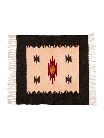 Atoz Home Decor Traditional Geometric Cotton Chenille Runner and Mat Set Of 3|Beige-Brown & Orange-Brown