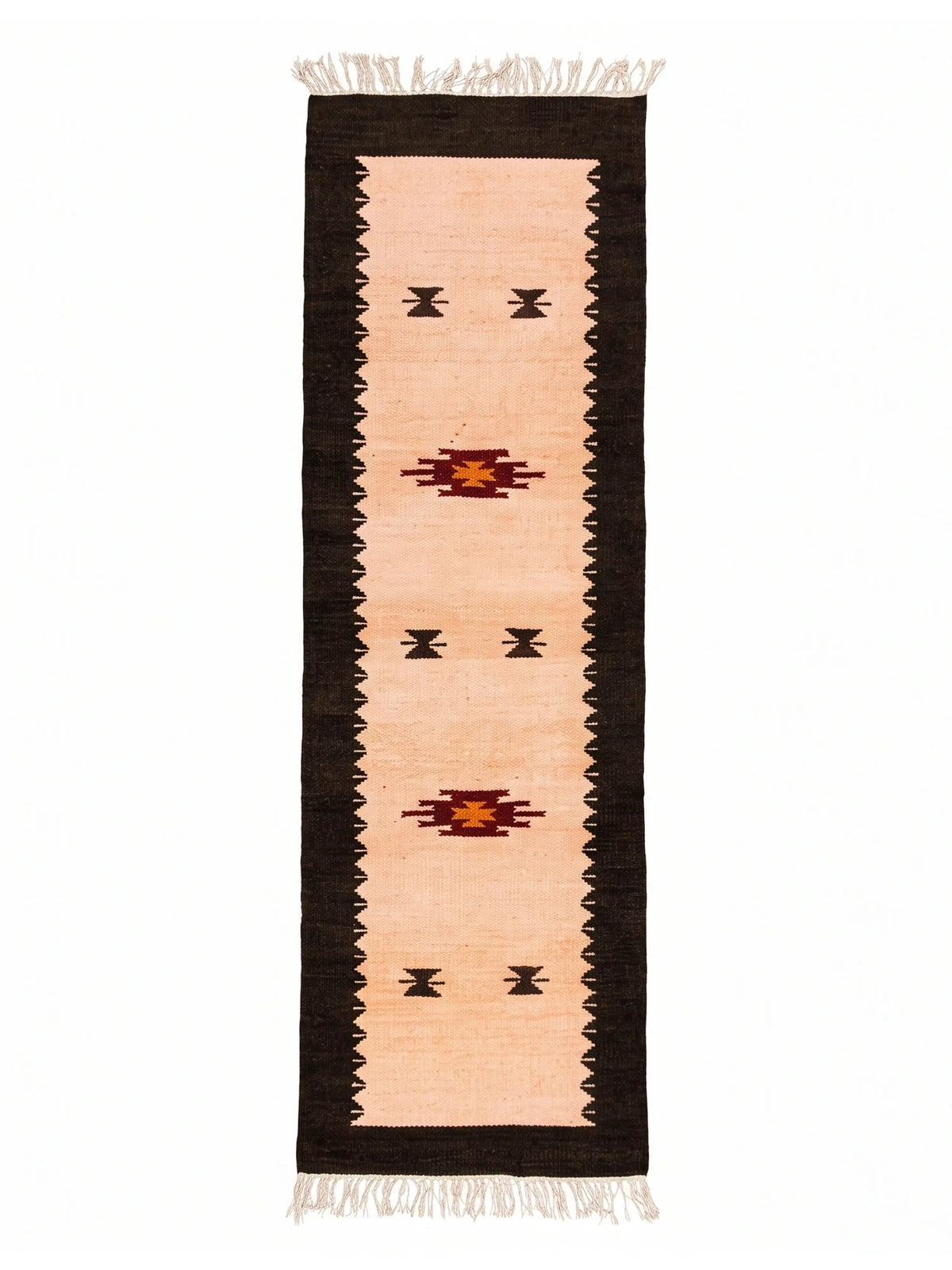 Atoz Home Decor Traditional Geometric Cotton Chenille Runner and Mat Set Of 3|Beige-Brown & Orange-Brown
