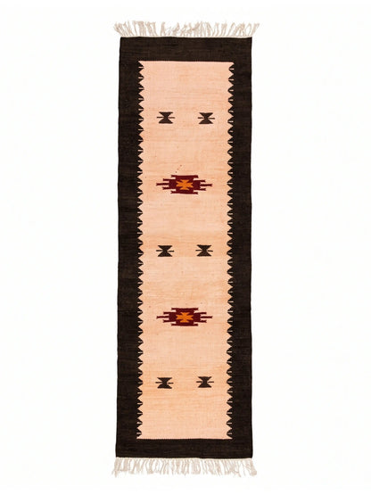 Atoz Home Decor Traditional Geometric Cotton Chenille Runner and Mat Set Of 3|Beige-Brown & Orange-Brown