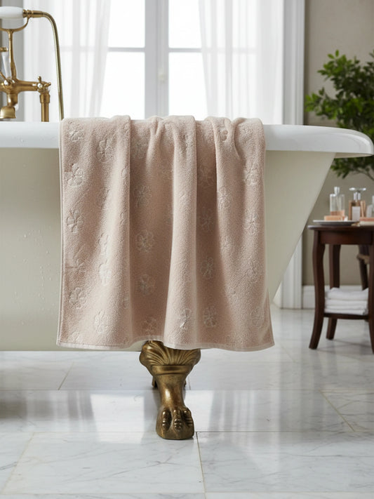 Sanvi Plush Comfort, Floral Embossed Terry Weave Bath Towel with Quick-Dry Performance – 100% Cotton