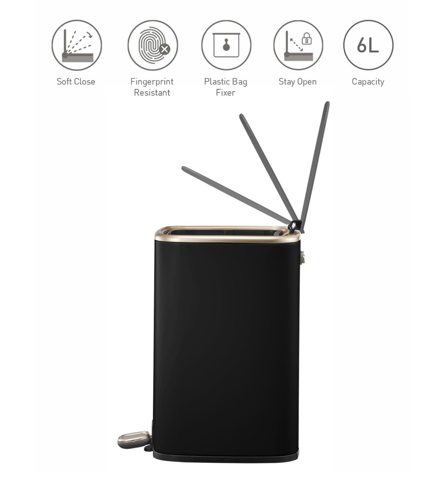 Modern Soft-Close Step Trash Bin – Fingerprint-Resistant, Matte Finish