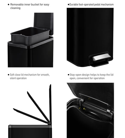 Slim Pedal Bin with Fingerprint-Resistant Coating – Space-Saving & Durable