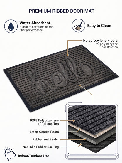AtoZ Home Decor 'Hello' Ribbed Strips Doormat (Available in Multiple Sizes)