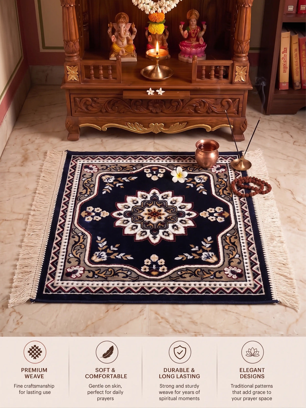 Atoz Home Decor Traditional Square Pooja Aasan Mat | 20x20 Inch | Multiple Colors.