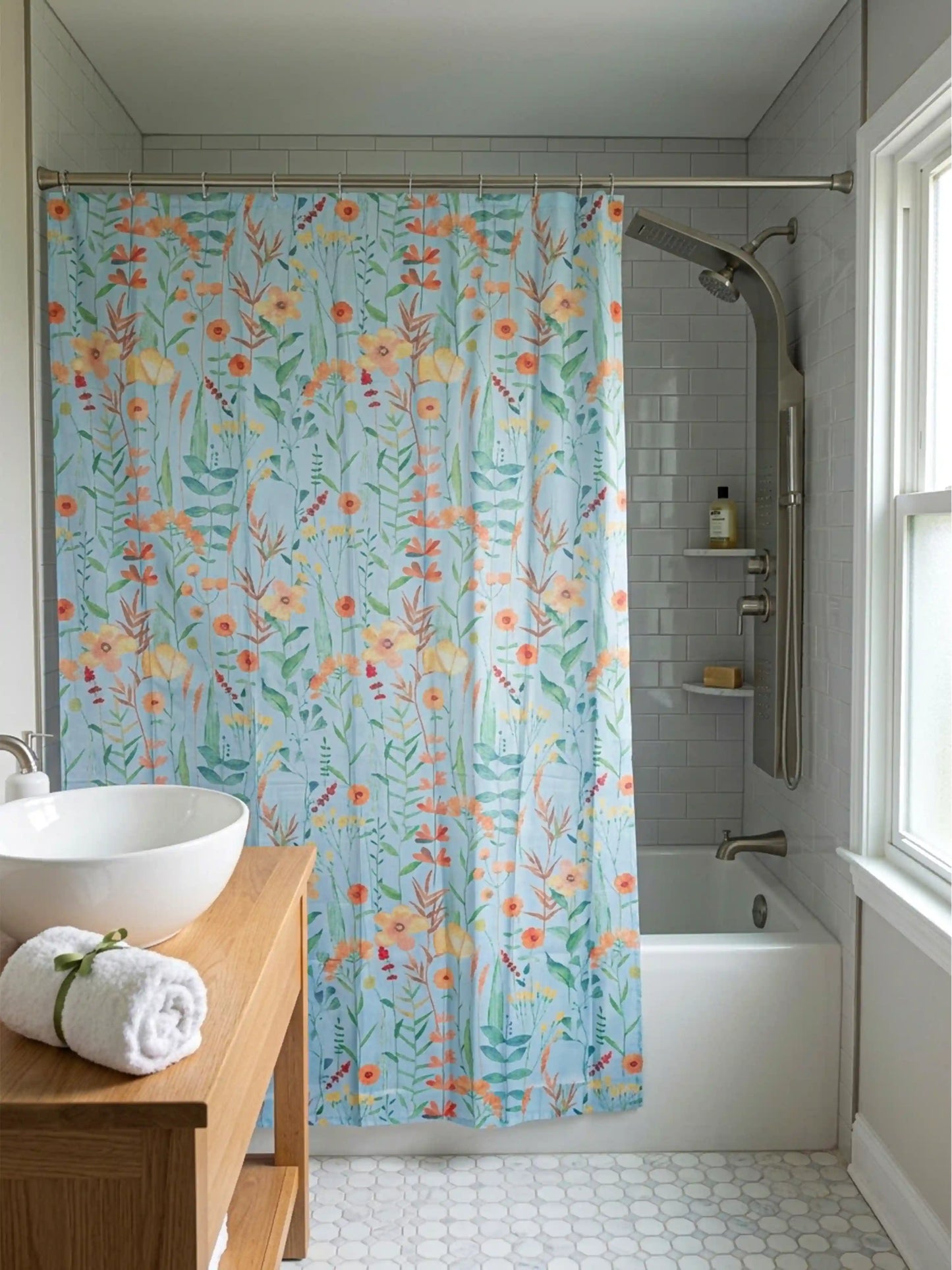 AtoZ Home Decor Waterproof Shower Curtain with Hooks (Multi-Pattern Collection)