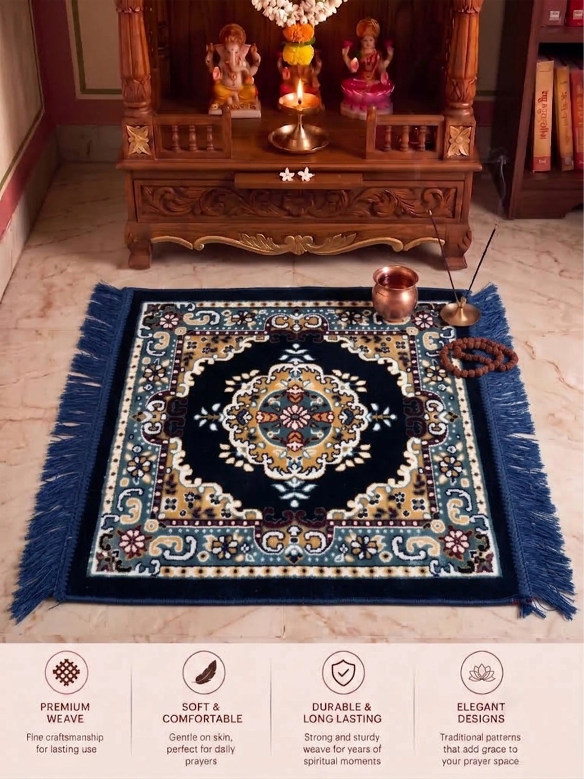 Atoz Home Decor Traditional Square Pooja Aasan Mat | 20x20 Inch | Multiple Colors.