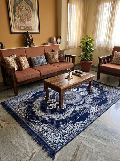 Premium Cotton Chenille Carpet for Living Room | 4.5x7 ft | Red, Blue & Brown