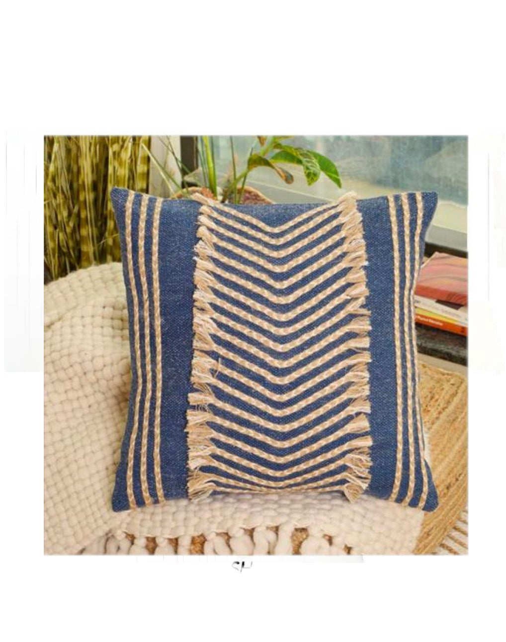 Multicolor Chevron Textured Cushion Cover – Rustic Rope Detail, 18x18