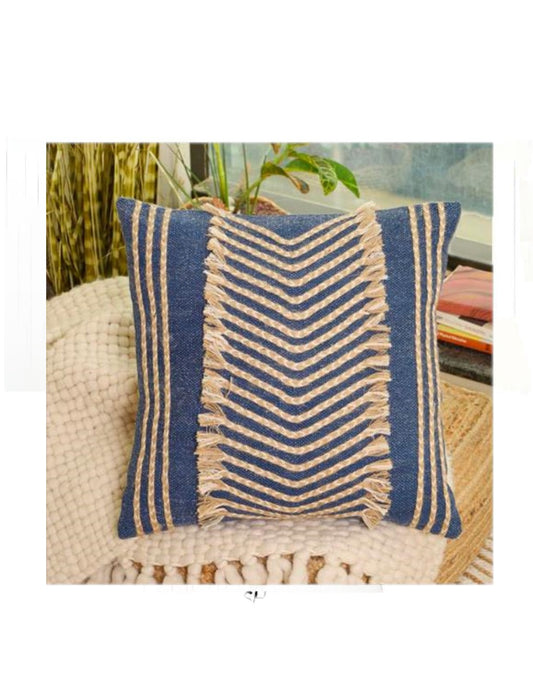 Multicolor Chevron Textured Cushion Cover – Rustic Rope Detail, 18x18