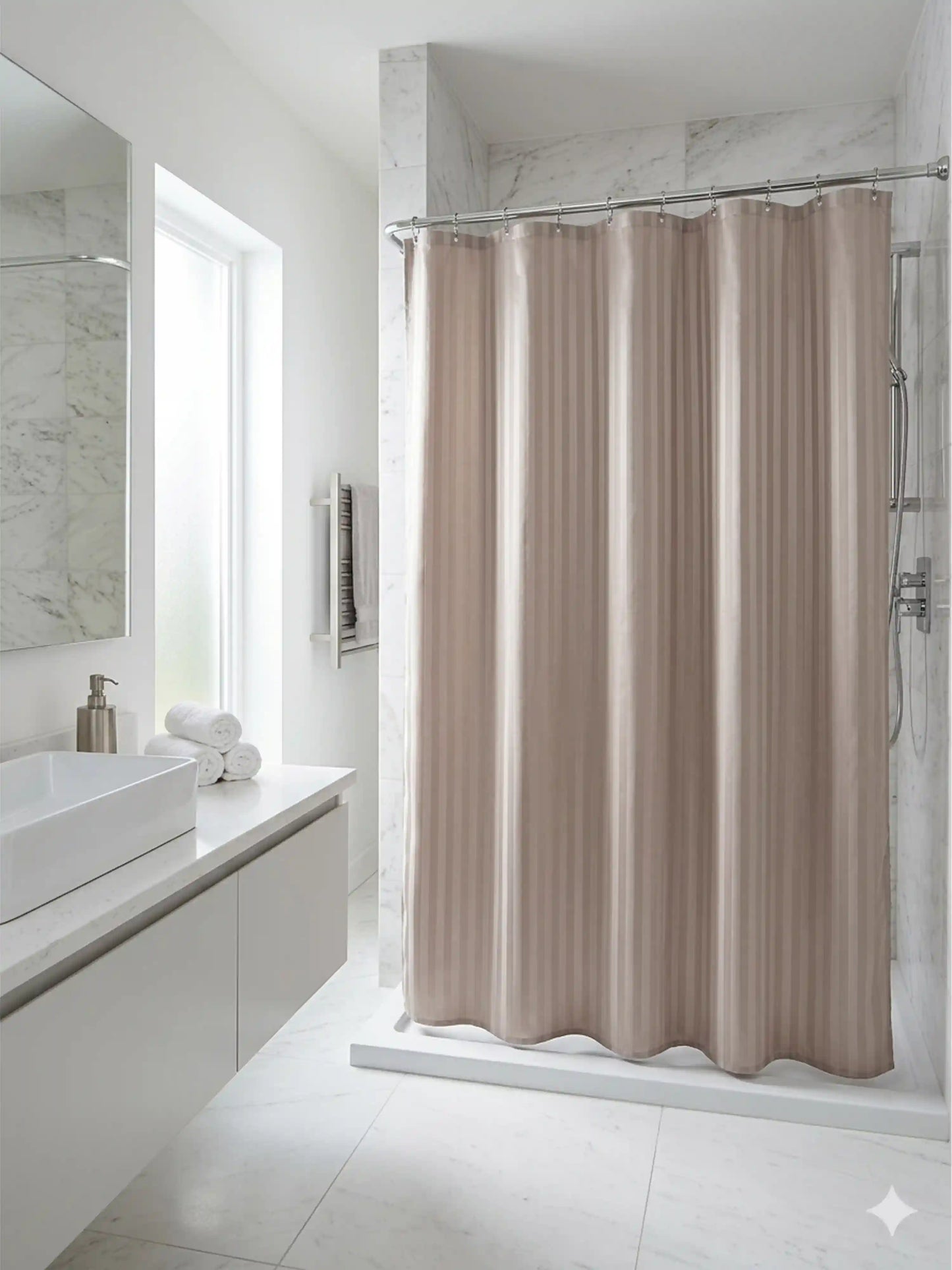 Super Living Waterproof Striped Shower Curtain with Hooks | Soft Texture Durable Bathroom Curtain | 180 x 200 CM