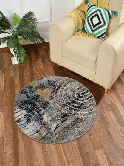 Blue Charcoal Abstract Circular Rug – Turkish Microfiber, Non Slip, 100×100cm
