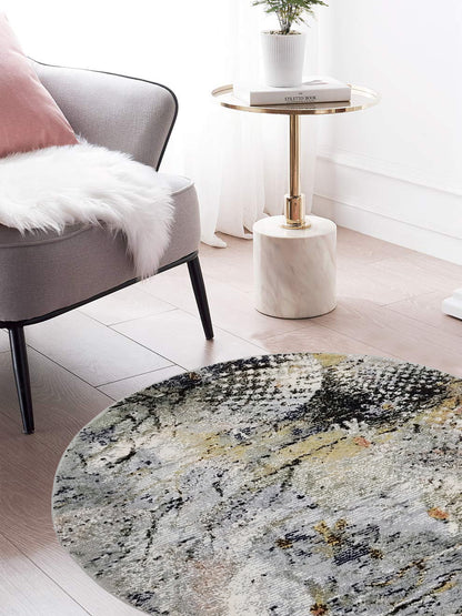 Black Gold Abstract Circular Rug – Turkish Microfiber, Non Slip, 100×100cm