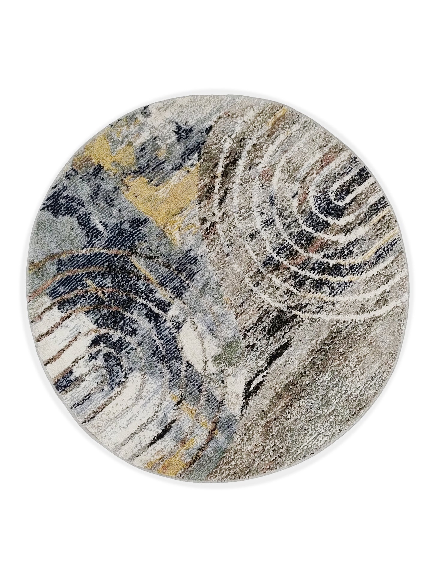 Blue Charcoal Abstract Circular Rug – Turkish Microfiber, Non Slip, 100×100cm