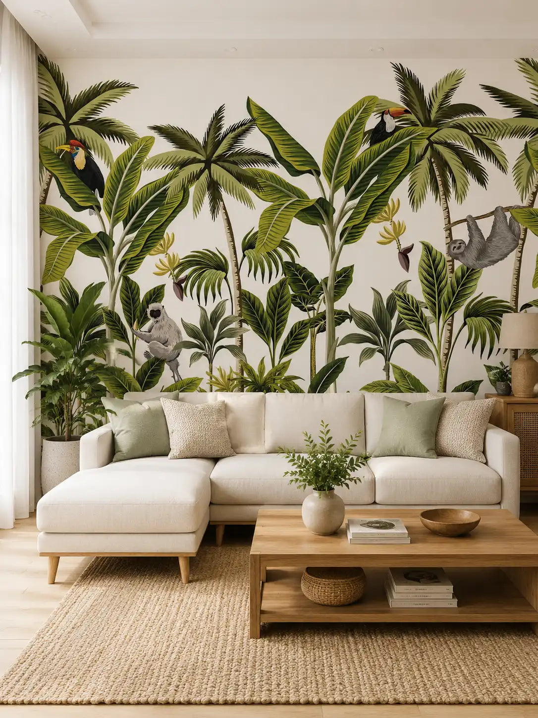 AtoZ Home Decor Tropical Jungle Animals & Banana Leaves Wall Mural Wallpaper - Custom & Standard Sizes