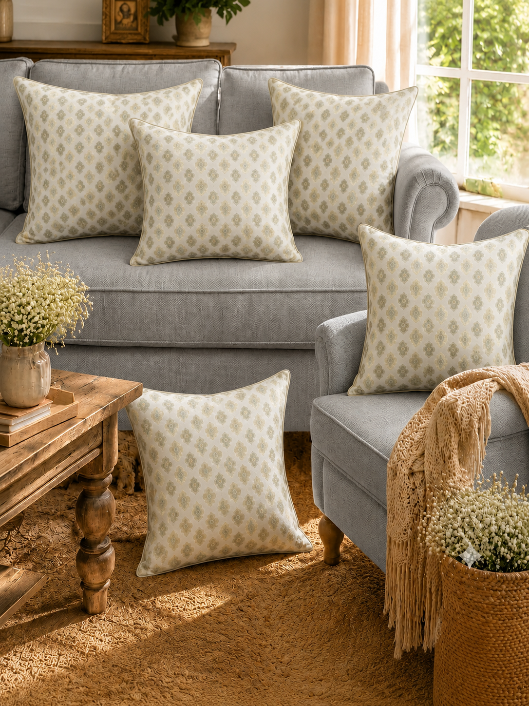 Printed Geometric Cushion Covers with Hidden Zipper (Set of 5)