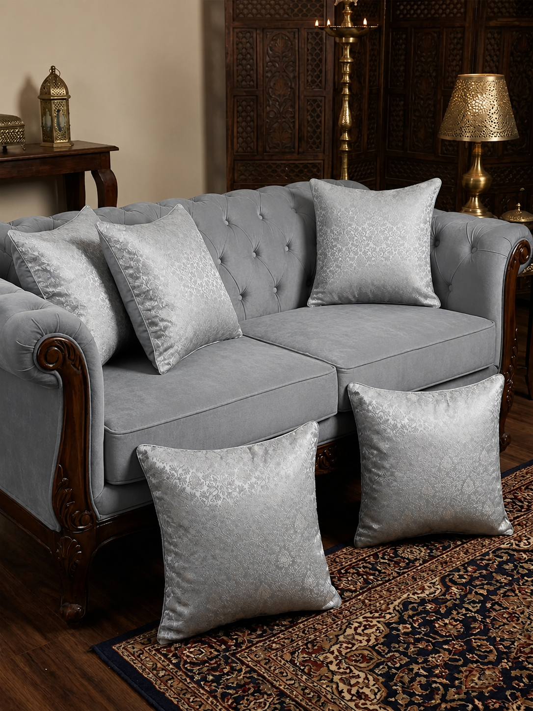 Floral Design Cushion Covers with Hidden Zipper (Set of 5)